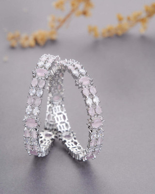 Opal Touch Brass Cubic Zirconia Rhodium Bangle Set(Pack of 2)