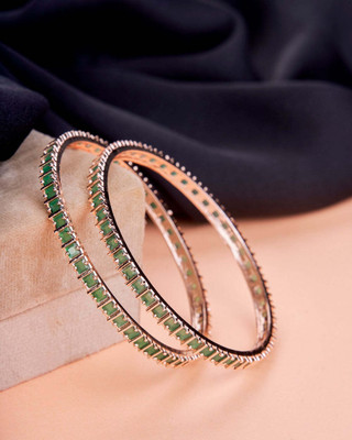 Opal Touch Brass Cubic Zirconia Gold-plated Bangle Set(Pack of 2)