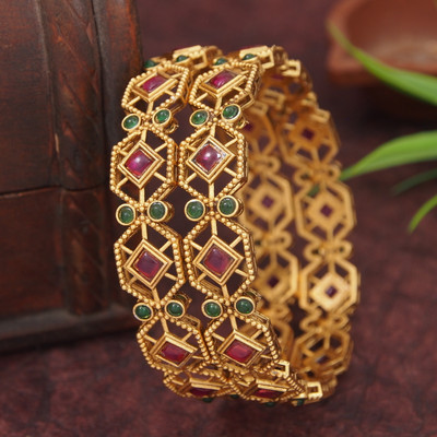 OrnaDzn Zevellery Alloy Gold-plated Bangle(Pack of 2)