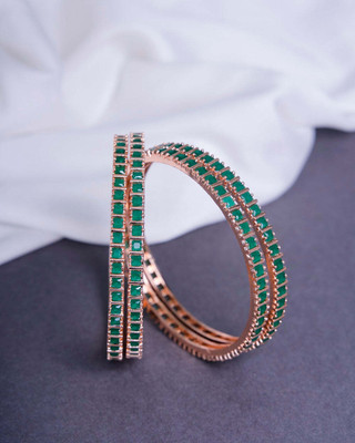 Opal Touch Brass Cubic Zirconia Gold-plated Bangle Set(Pack of 4)