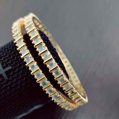 Opal Touch Brass Cubic Zirconia Gold-plated Bangle Set(Pack of 2)