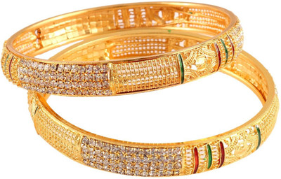 Jewar Mandi Brass Cubic Zirconia Gold-plated Bangle Set