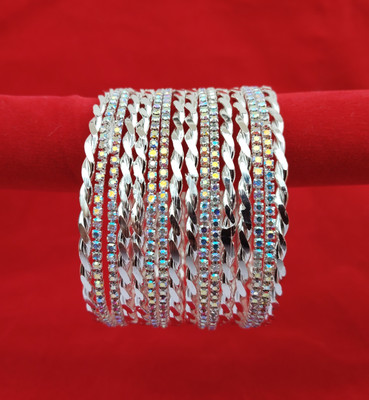 MUQQI Metal Cubic Zirconia Silver Bangle Set(Pack of 10)