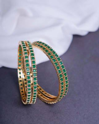 Opal Touch Brass Cubic Zirconia Gold-plated Bangle Set(Pack of 4)