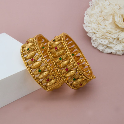 GC PREMIUM JEWELLERY Brass Cubic Zirconia Gold-plated Bangle Set(Pack of 2)