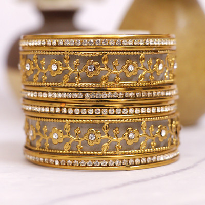 Honbon Metal, Stone, Alloy Zircon Bangle Set(Pack of 14)