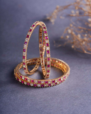 Opal Touch Brass Cubic Zirconia Gold-plated Bangle Set(Pack of 4)