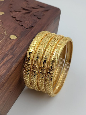 Cheharoffset Brass Gold-plated Bangle Set(Pack of 4)