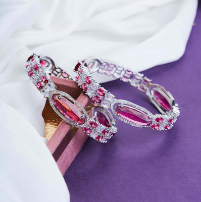 Opal Touch Brass Cubic Zirconia Rhodium Bangle Set(Pack of 2)