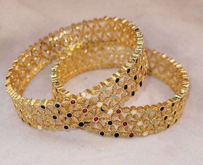 KRIVA Alloy Beads Gold-plated Bangle Set(Pack of 2)