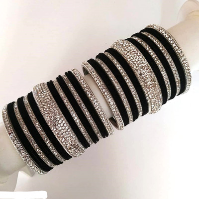 Valya Metal, Plastic Diamond, Zircon Silver Bangle Set(Pack of 10)