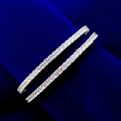 Opal Touch Brass Cubic Zirconia Rhodium Bangle Set(Pack of 2)