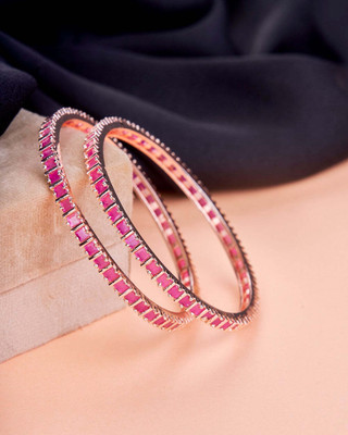Opal Touch Brass Cubic Zirconia Gold-plated Bangle Set(Pack of 2)