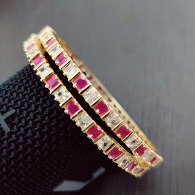 Opal Touch Brass Cubic Zirconia Gold-plated Bangle Set(Pack of 2)