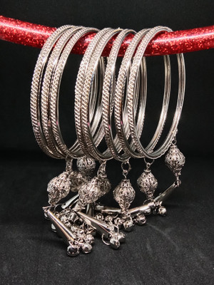 NAVMAV Metal Black Silver, Gold-plated Bangle Set(Pack of 8)