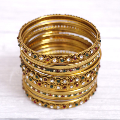 navjai Brass Zircon Bangle Set(Pack of 18)
