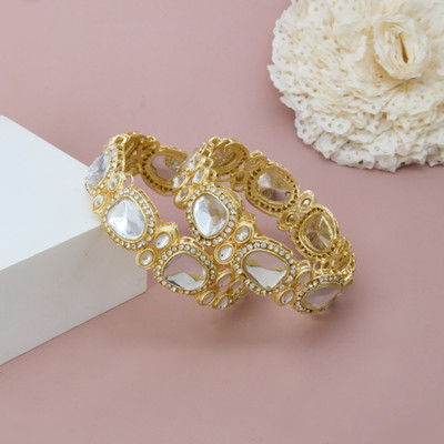 GC PREMIUM JEWELLERY Brass Cubic Zirconia Gold-plated Bangle Set(Pack of 2)
