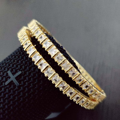 Opal Touch Brass Cubic Zirconia Gold-plated Bangle Set(Pack of 2)