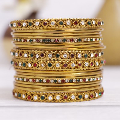 Honbom Metal, Stone, Alloy Cubic Zirconia, Zircon Bangle Set(Pack of 18)