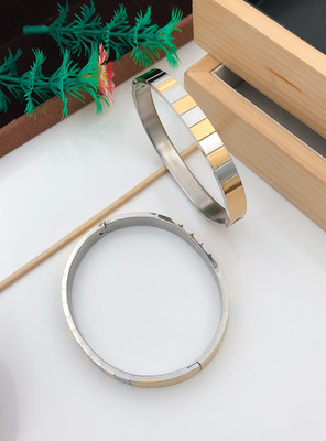 GKKAKADIYA Stainless Steel Silver, Gold-plated Kada