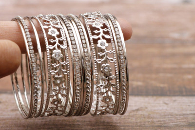 Balasundri Alloy Cubic Zirconia Bangle Set(Pack of 10)