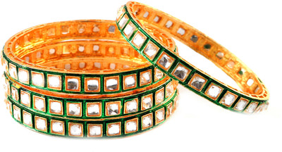 Jewar Mandi Brass Cubic Zirconia Gold-plated Bangle Set(Pack of 4)