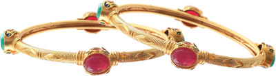 Jewar Mandi Brass Cubic Zirconia Gold-plated Bangle Set(Pack of 2)