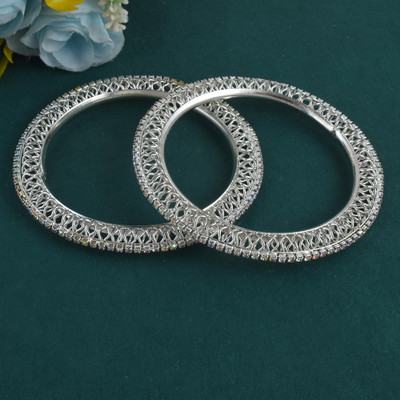 Dzinetrendz Brass Sterling Silver Bangle Set(Pack of 2)