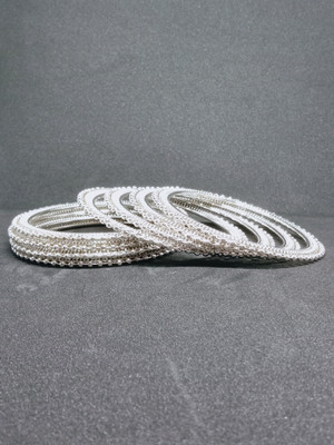 NAVMAV Metal Beads Silver Bangle Set(Pack of 8)