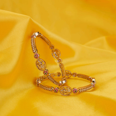 Opal Touch Brass Cubic Zirconia Gold-plated Bangle Set(Pack of 2)