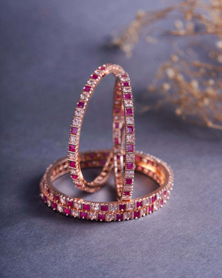 Opal Touch Brass Cubic Zirconia Gold-plated Bangle Set(Pack of 4)