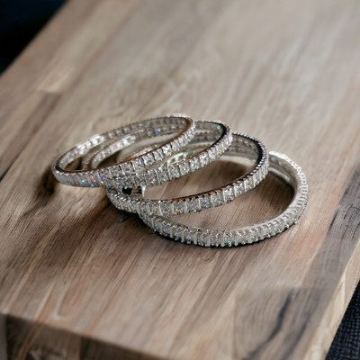 Opal Touch Brass Cubic Zirconia Rhodium Bangle Set(Pack of 4)