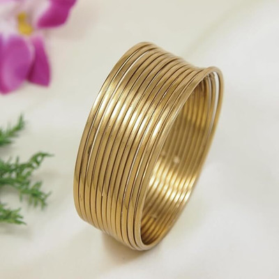 Balasundri Metal, Oxidised Silver Gold-plated Bangle Set(Pack of 12)