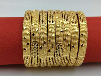 Ambe sales Brass Beads Gold-plated Bangle Set(Pack of 8)