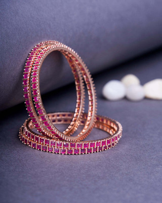 Opal Touch Brass Cubic Zirconia Gold-plated Bangle Set(Pack of 4)