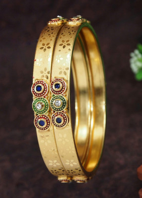 OrnaDzn Zevellery Brass Turquoise Gold-plated Bangle Set(Pack of 2)