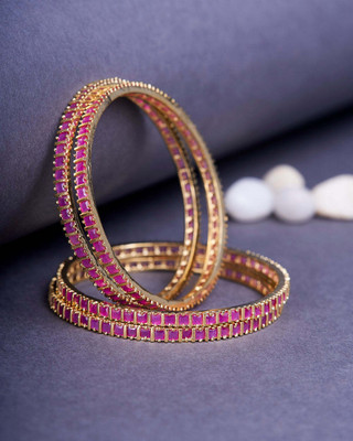 Opal Touch Brass Cubic Zirconia Gold-plated Bangle Set(Pack of 4)