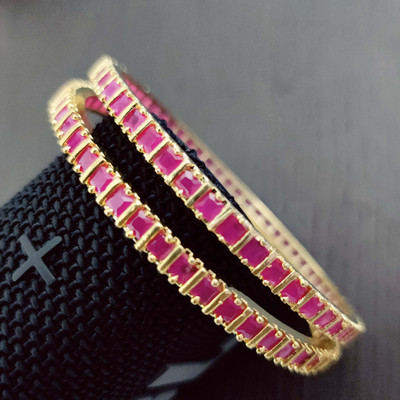 Opal Touch Brass Cubic Zirconia Gold-plated Bangle Set(Pack of 2)