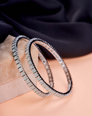 Opal Touch Brass Cubic Zirconia Rhodium Bangle Set(Pack of 2)