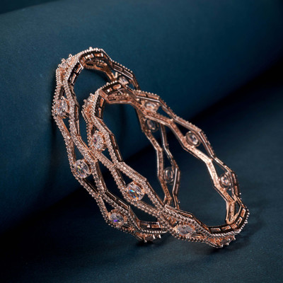 Opal Touch Brass Cubic Zirconia Gold-plated Bangle Set(Pack of 2)