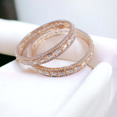 Opal Touch Brass Cubic Zirconia Gold-plated Bangle Set(Pack of 2)