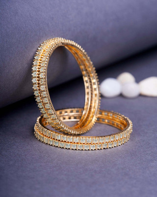 Opal Touch Brass Cubic Zirconia Gold-plated Bangle Set(Pack of 4)