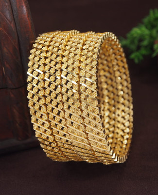 OrnaDzn Zevellery Brass Turquoise Gold-plated Bangle Set(Pack of 4)