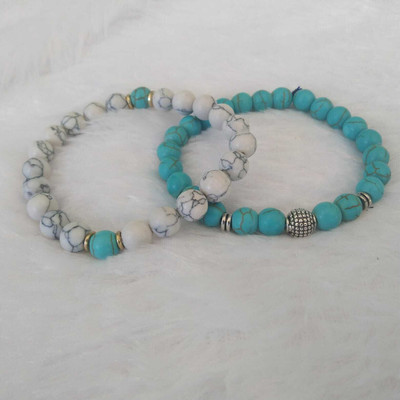 SUKHAD Stone Agate, Turquoise Bracelet(Pack of 2)