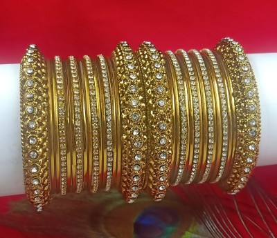 OrnaDzn Zevellery Alloy Cubic Zirconia Gold-plated Bangle Set(Pack of 10)