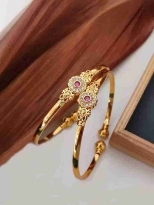 Alasca Brass Diamond Gold-plated Bangle Set(Pack of 2)