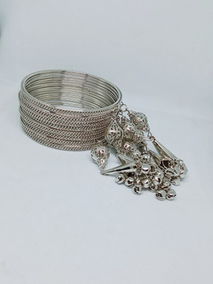 NAVMAV Metal Silver Bangle Set(Pack of 8)