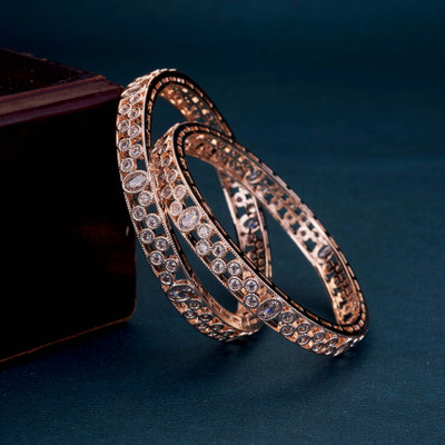 Opal Touch Brass Cubic Zirconia Gold-plated Bangle Set(Pack of 2)
