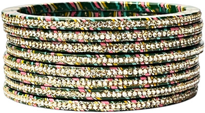 WELLVIEW Lac Cubic Zirconia Enamel Bangle Set(Pack of 8)
