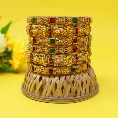 JANAVI Alloy Ruby Gold-plated Bangle Set(Pack of 6)